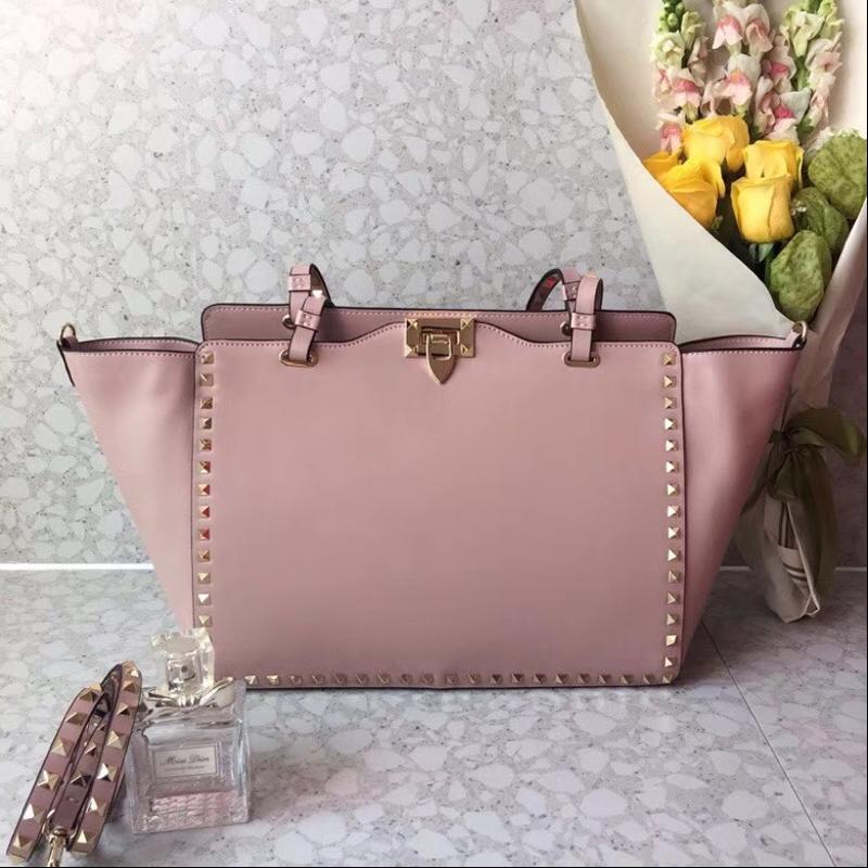 Valentino Shoulder Tote Bags VA0973 Full leather plain grain light pink gold buckle